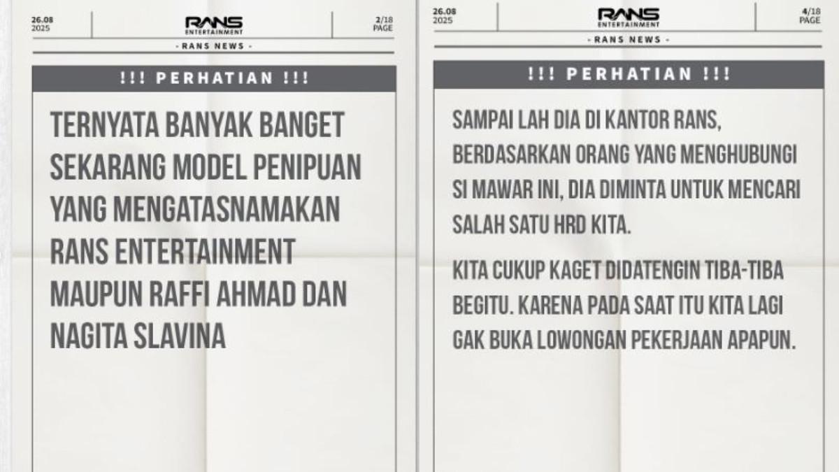 MODUS PENIPUAN - Nama Raffi Ahmad dan Nagita Slavina kembali dicatut dalam modus penipuan yang makin meresahkan.