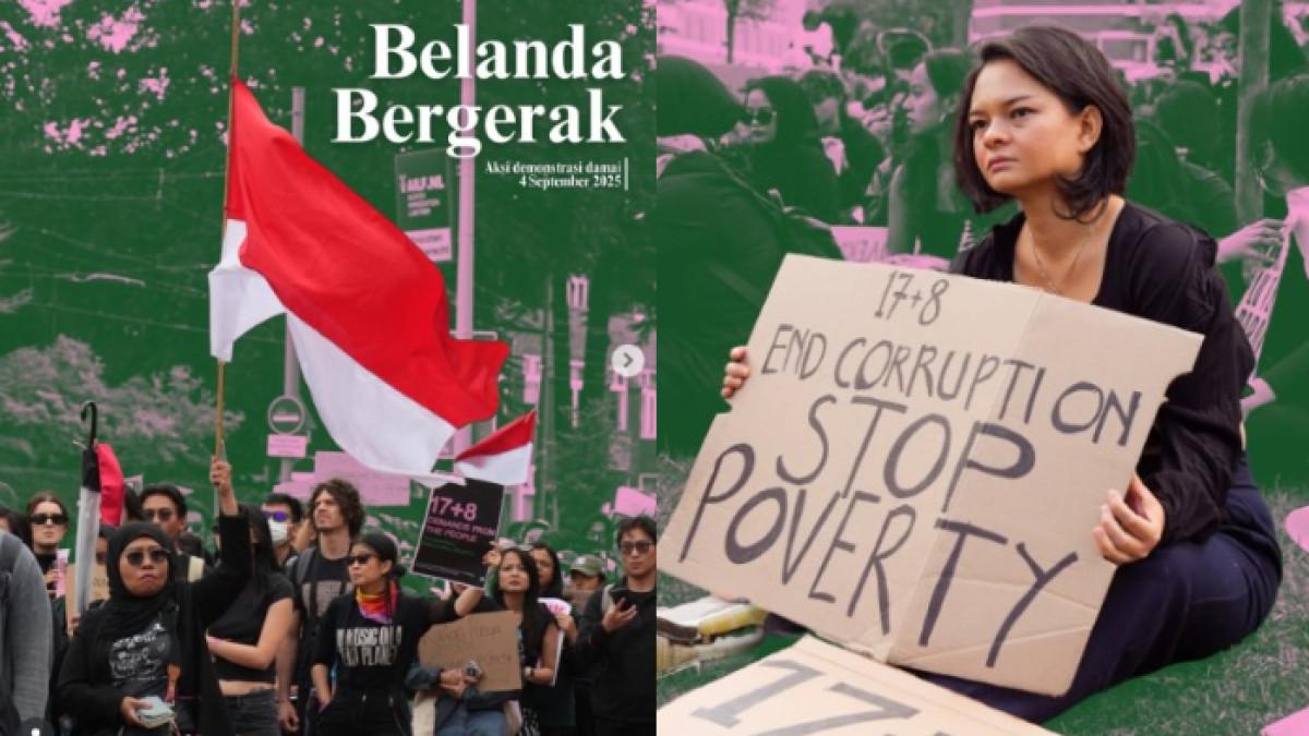 IKUT DEMO - Nanda Gita, mantan artis FTV menunjukkan dukungan terhadap tuntutan rakyat Indonesia kepada pemerintah. Ia ikut melakukan aksi damai di Belanda