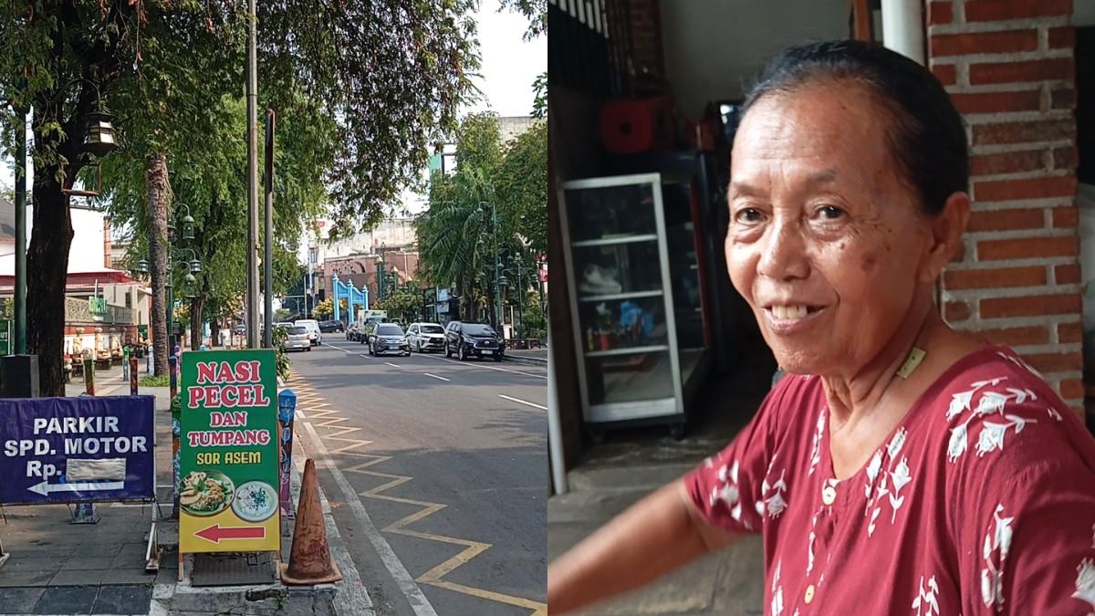 NASI PECEL TUMPANG SOR ASEM - Katmi, pemilik Nasi Pecel Tumpang Sor Asem, belakang Pasar Triwindu Solo (kanan).