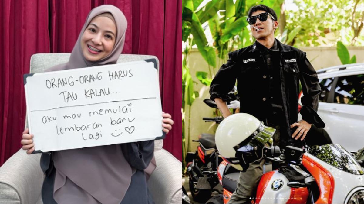 Natasha Rizky menuliskan niatnya untuk membuka lembaran baru melalui sebuah tulisan di papan tulis kecil.