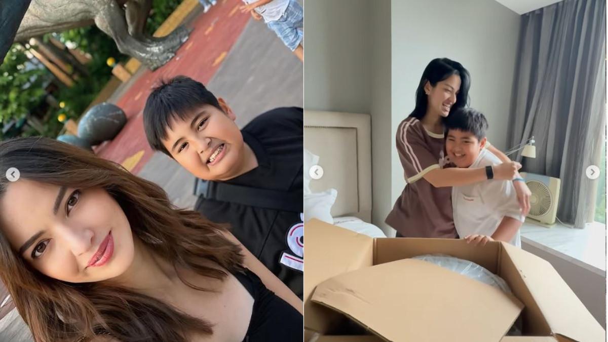 Sebagai kenangan, Nia Ramadhani memberikan jam meja berisi foto dirinya bersama Mainaka.