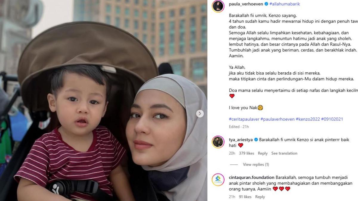 Paula Verhoeven ucap selamat ulang tahun dan doakan Kenzo yang berulang tahun ke-4.