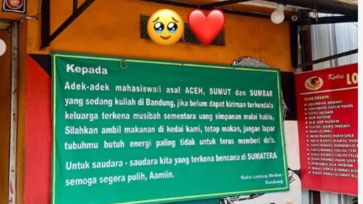 Pemilik warung juga menuliskan doa agar semua korban bencana lekas pulih dan dapat kembali menjalani aktivitas normal.