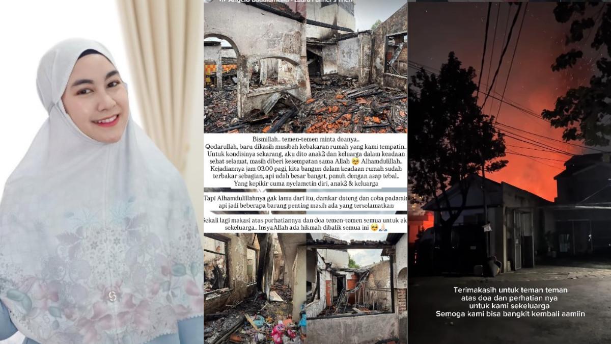 Penampakan kondisi rumah Anisa Rahma dan Anandito Dwis setelah mengalami kebakaran hebat. Semua nyaris ludes, hanya sisa puing-puing bangunan.