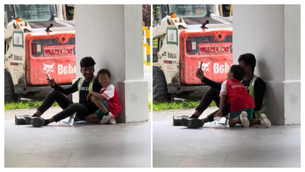 “Pengguna TikTok Marran J Trav mengabadikan momen hangat antara seorang pekerja migran dan seorang anak laki-laki di Choa Chu Kang
