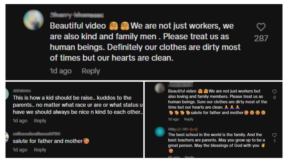 Pengguna TikTok meninggalkan komentar yang mendukung untuk pekerja migran dan anak laki-laki tersebut.