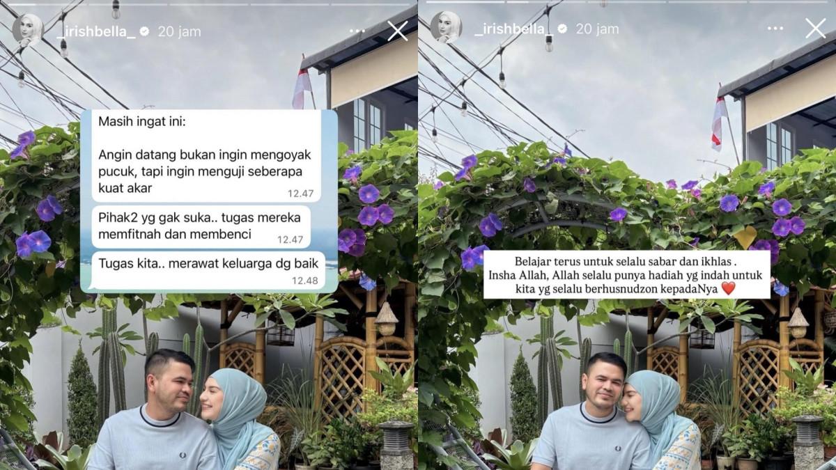 LAVENDER - Postingan artis Irish Bella dikala suaminya diisukan lavender marriage oleh netizen dicapture (7/9/2025).