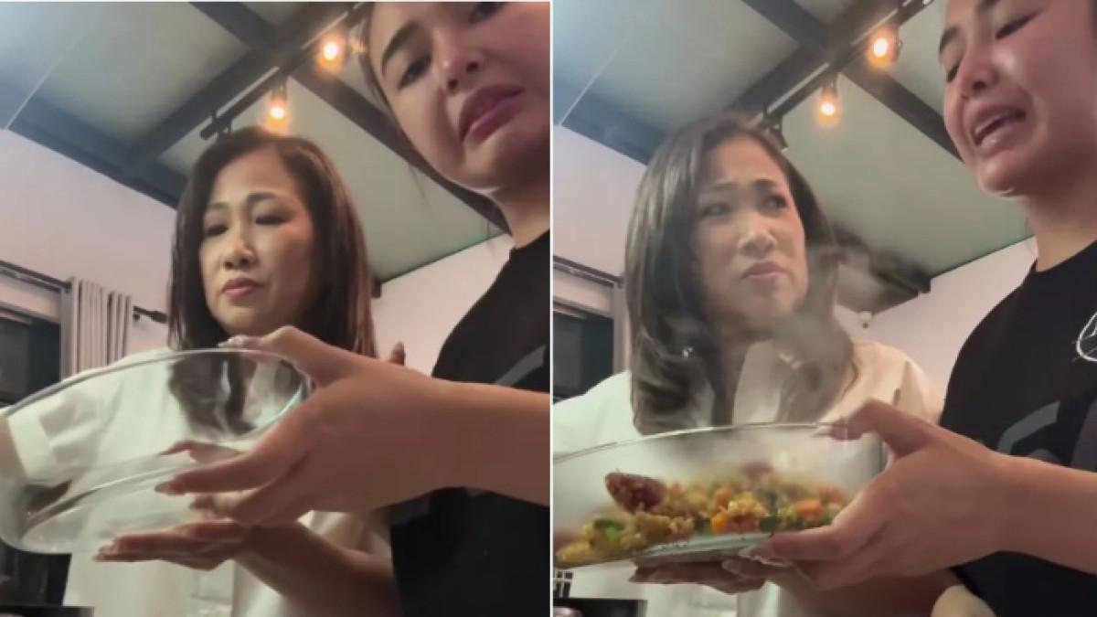 Potret Amanda Manopo memasak bareng mama mertuanya. Ia tampak nyaman, hangat, dan tak canggung sama sekali.