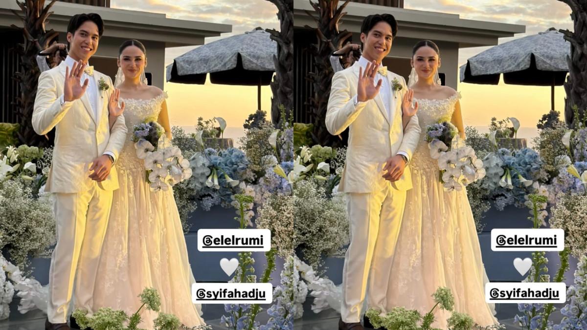 Syifa Hadju tampak memadukan gaun putihnya dengan perhiasan berlian yang berkilau.