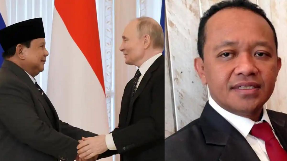 PRABOWO KE RUSIA - Kolase potret Prabowo Subianto dan Vladimir Putin serta Bahlil Lahadalia. Prabowo dan Bahlil ke Rusia hendak temui Presiden Vladimir Putin