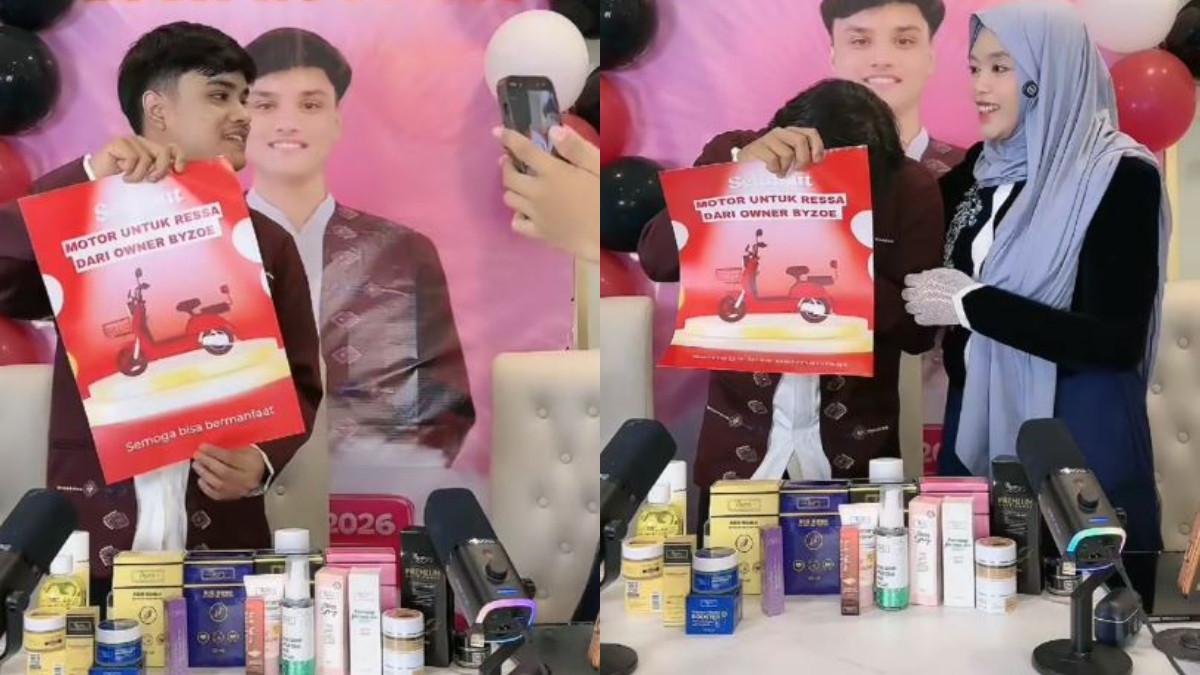 Ressa nangis haru saat diberi hadiah motor oleh pengusaha skincare.