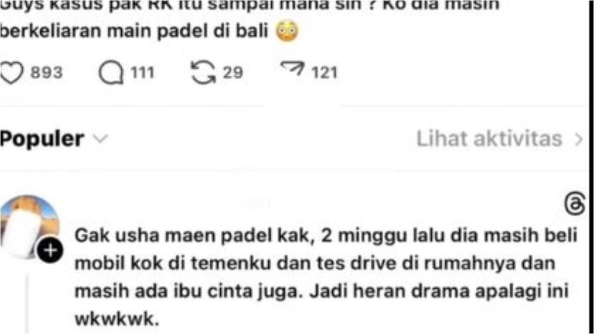 Ridwan Kamil dikabarkan baru saja membeli mobil baru dan melakukan tes drive langsung di rumahnya.
