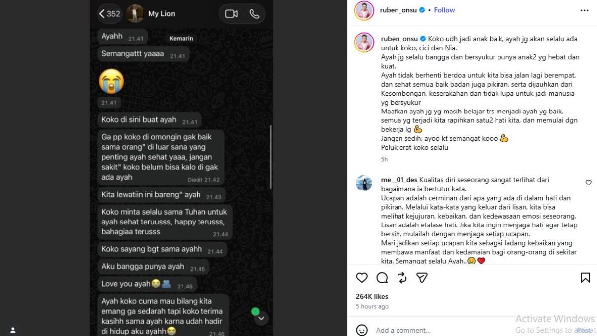 Betrand Peto menunjukkan keberpihakannya kepada Ruben di tengah berbagai persoalan yang sedang dihadapi sang ayah.