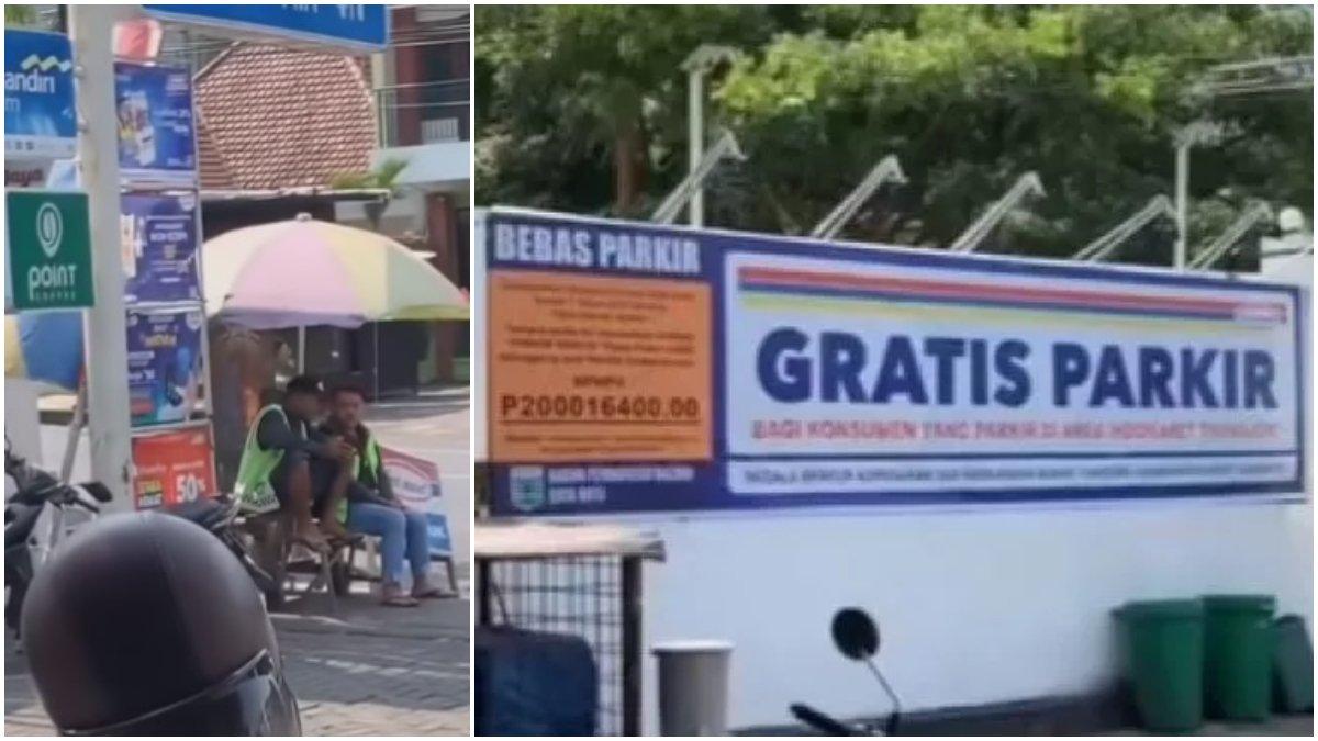 Ada Spanduk 'Gratis Parkir' Segede Gaban, Tukang Parkir Tetap Santai Nongkrong di Minimarket