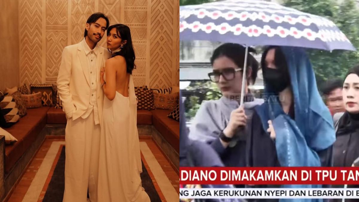 Sheila Dara tampak berusaha tegar saat berjalan menuju makam, meski harus dipapah oleh seorang kerabat.