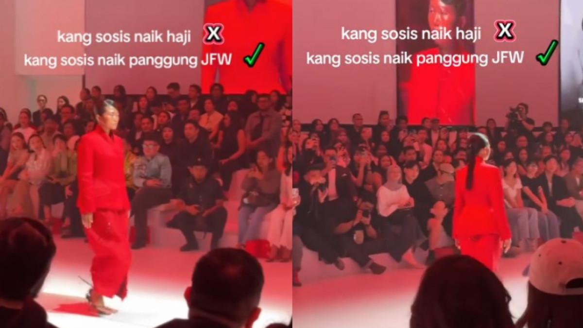 Sosok Saeruroh, penjual sosis tampil di runaway Jakarta Fashion Week atau JFW 2026.