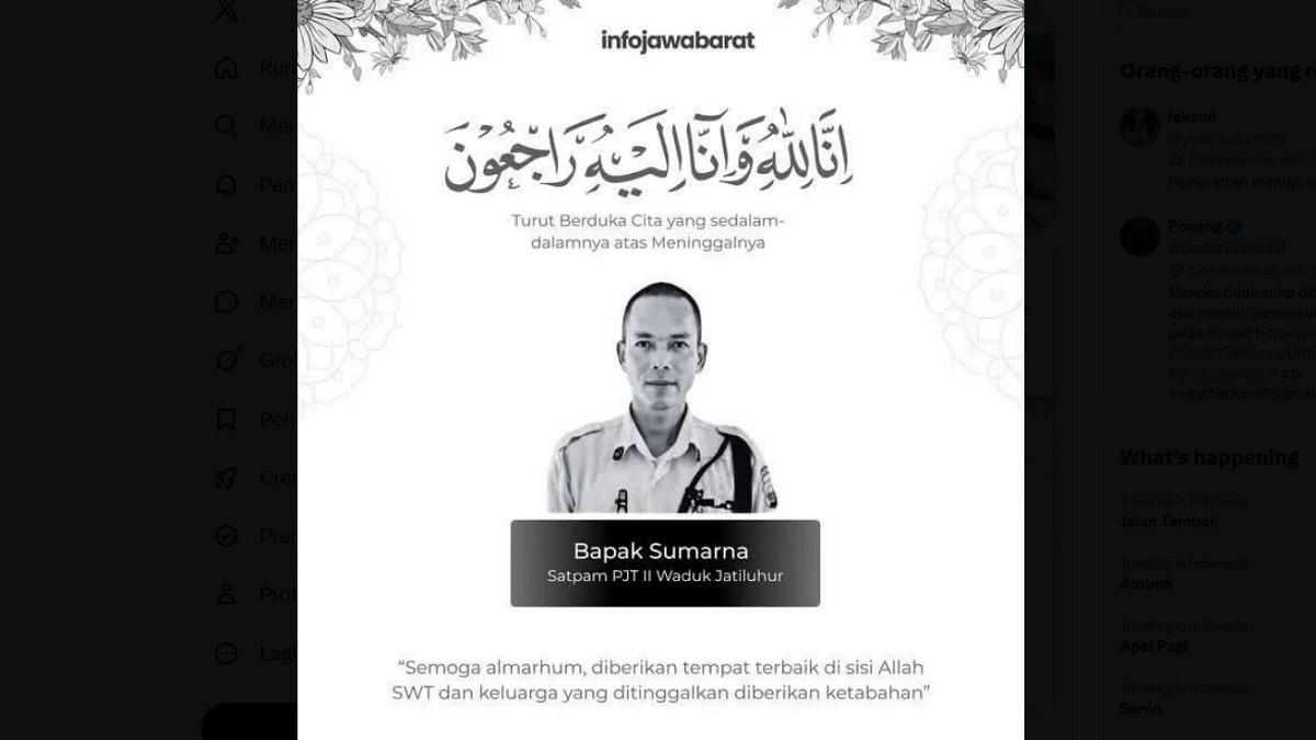 SATPAM TEWAS TERBORGOL - Sumarna, satpam yang tewas terborgol di Waduk Jatiluhur, Purwakarta