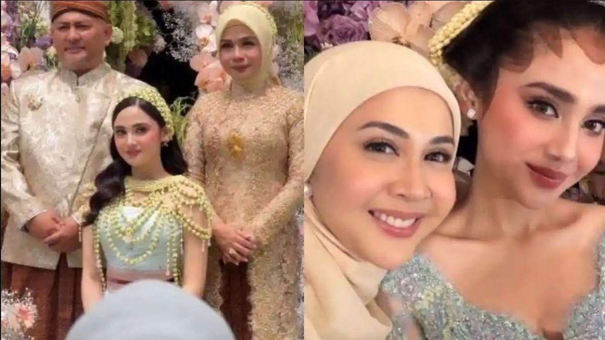 Syifa Hadju tampil anggun mengenakan kain bernuansa biru muda yang dipadukan dengan ronce melati yang menghiasi tubuh serta kepalanya.