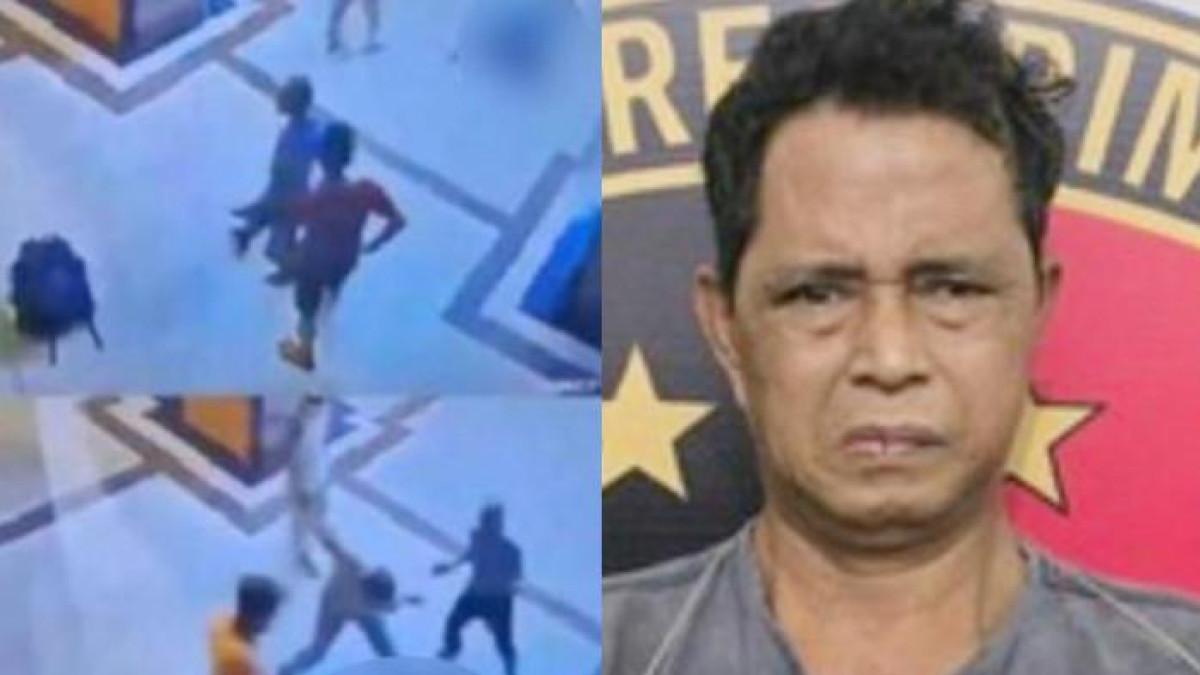 TERSANGKA PENGANIAYAAN - (Kiri) Tampang Zulham Piliang alias Ajo (57) tersangka pembunuhan mahasiswa di Masjid Agung Sibolga saat ditangkap polisi dan (Kanan) Tangkap layar video viral saat korban dianiaya di Masjid Agung Sibolga, Jalan Diponegoro, Kelurahan Pasar Belakang, Kecamatan Sibolga Kota, Kota Sibolga, Provinsi Sumatera Utara, pada Jumat (31/10/2025) sekira pukul 03.30 WIB. (KOLASE Dok. Polres Sibolga dan Tribunnews/Istimewa)