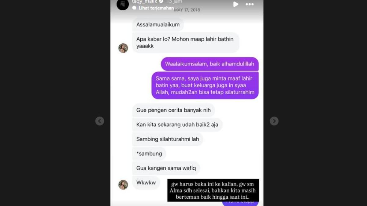 BOCOR ISI WA - Taqy Malik pun tak segan membagikan chat pribadinya dengan Salmafina melalui Instagram Stories-nya.