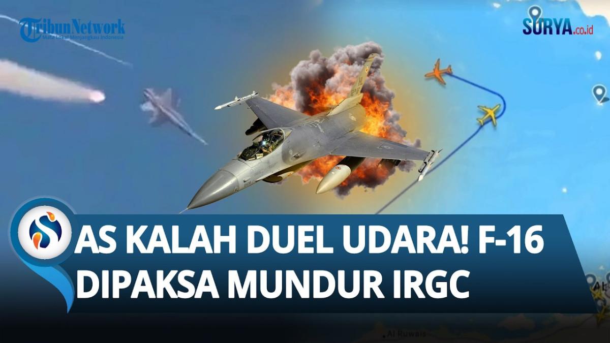 PERANG IRAN - Thumbail YouTube Harian Surya soal klaim Iran paksa mundur jet tempur F-16 AS