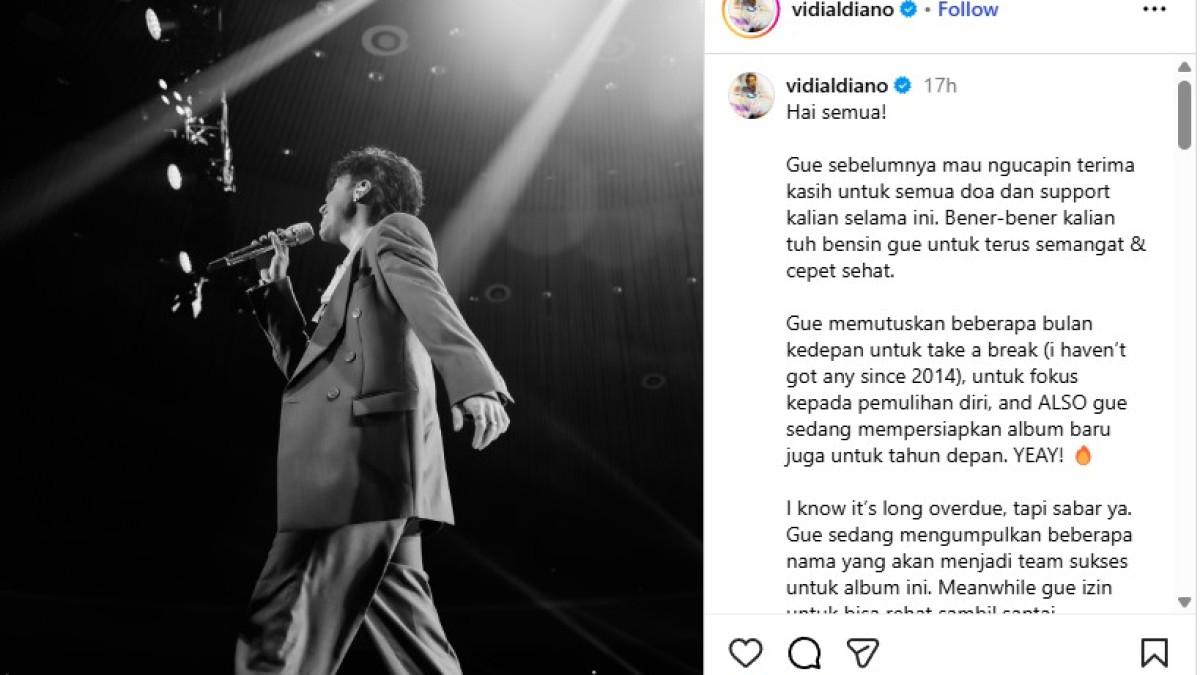 Vidi Aldiano kemudian menjelaskan alasan di balik keputusannya untuk beristirahat.