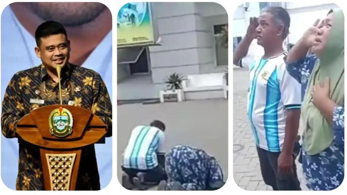 PASUTRI HORMAT DAN SUJUD - Viral di Medan, Pasutri Hormat dan Sujud di Kantor Gubernur Bobby Nasution Gegara Tak Mampu Bayar Pengobatan Anak Rp 180 Juta