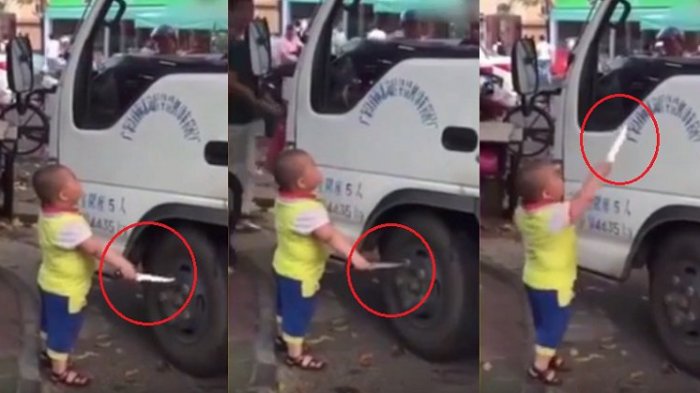 Alamak! Bocah Ini Menodong Pisau ke Sopir Truk sambil Marah-marah, Netizen Merasa Miris!