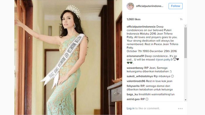 Puteri Maluku 2016 Meninggal - Akun Puteri Indonesia Ucapkan Belasungkawa Atas Kepergian Jean Patty