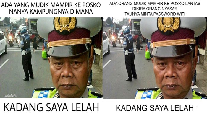 Selfie-nya Dianggap Unik, Polisi ini Mendadak Viral & Jadi Meme Mudik dengan Tagar #kadangsayalelah