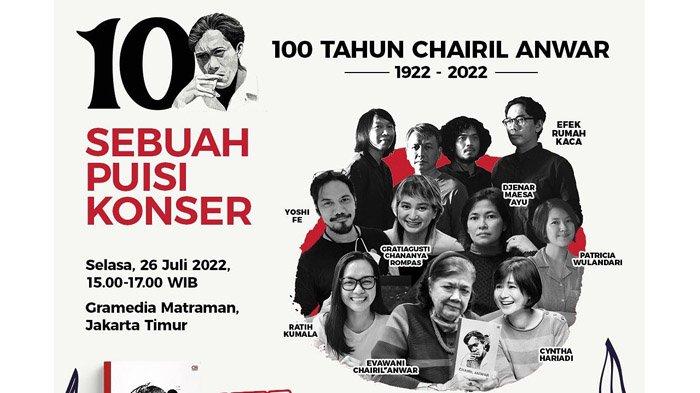 Peringati 100 Tahun Chairil Anwar, Gramedia Pustaka Utama Gelar PUISI KONSER Hari Ini