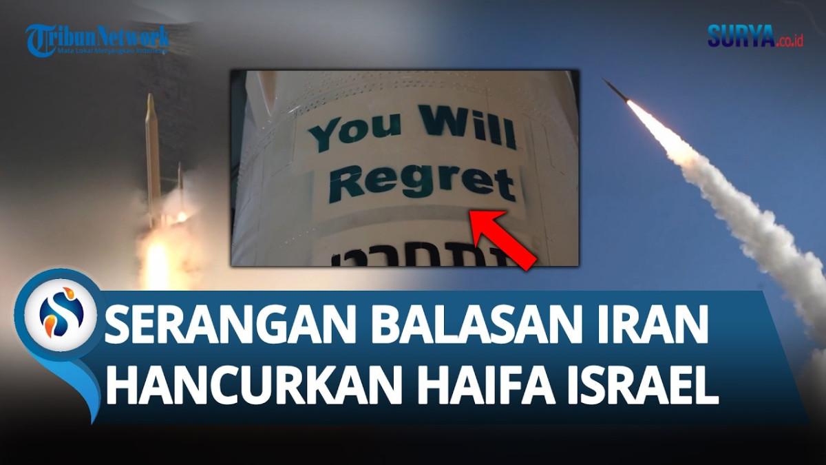 PERANG IRAN - Capture YouTube Harian Surya menampilkan pesan Iran yang dituliskan di rudal yang mereka tembakkan ke Israel
