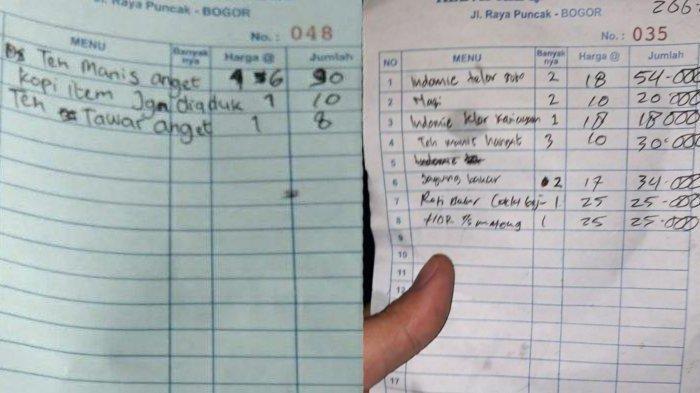 VIRAL Wisata di Puncak Bogor, 2 Mie Rebus Telur Rp 54 Ribu, 6 Teh Rp 90 Ribu, Bukti Notanya Beredar