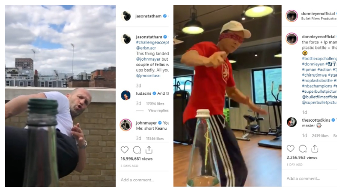 Donnie Yen dan Jason Statham Ikuti Bottle Cap Challenge, Buka Tutup Botol Dengan Mata Tertutup
