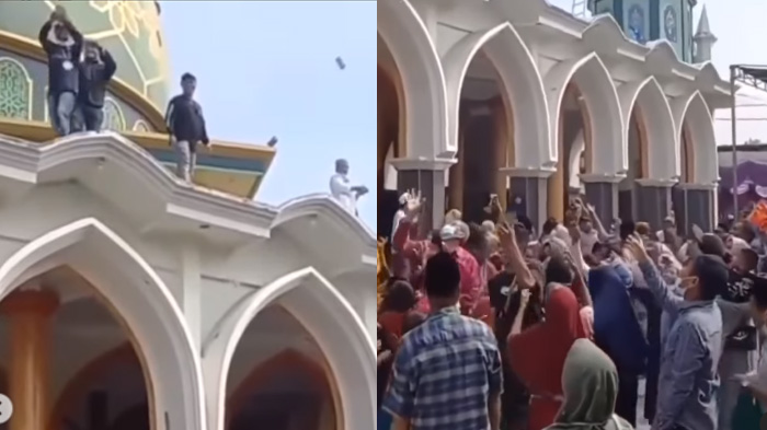 VIRAL Aksi Pedagang Pecel Lele Bagi-bagi Uang ke Warga dari Atas Masjid, Sebagai Wujud Rasa Syukur