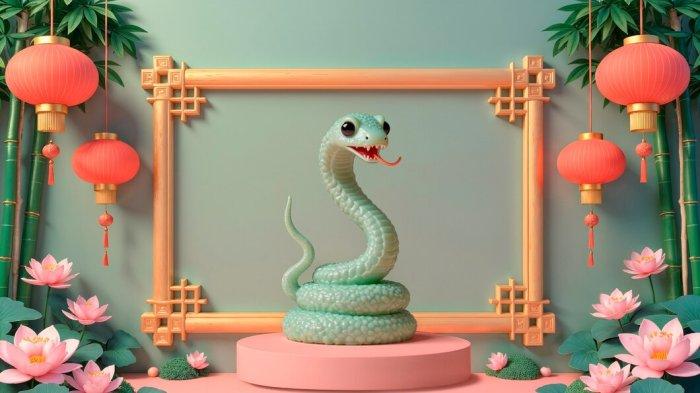 RAMALAN SHIO - Gambar hasil olahan Ai menunjukkan ilustrasi Shio Ular berelemen kayu yang menaungi tahun 2025, diunggah Jumat (7/2/2025).