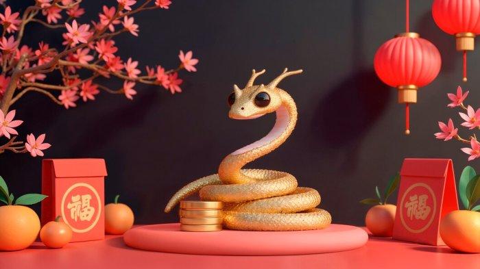 RAMALAN SHIO - Gambar hasil olahan Ai menunjukkan ilustrasi lambang Shio Ular yang dipercaya menguasai tahun 2025, diunggah Jumat (7/2/2025).