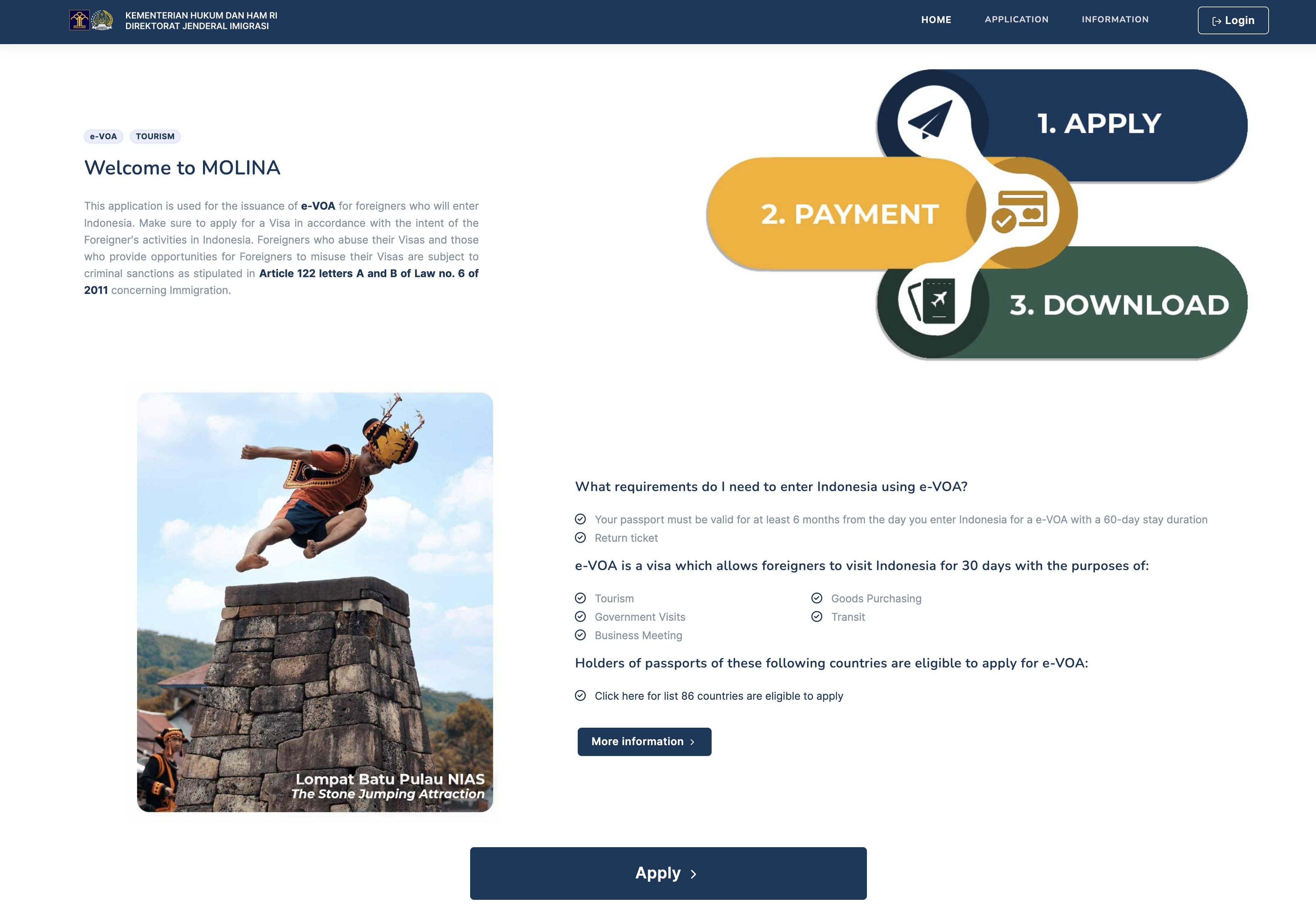 AWAS Situs Palsu! Situs Resmi Pengurusan e-VoA Hanya di molina.imigrasi.go.id