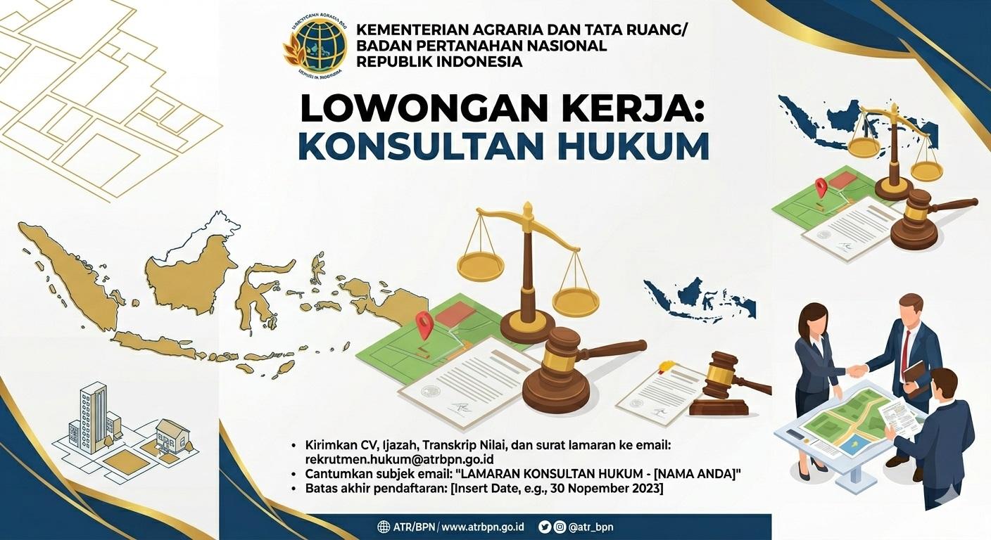 Lowongan Kerja Sarjana Hukum, Ditjen ATR/BPN Cari Konsultan Hukum, Syarat dan Cara Daftar Terlampir