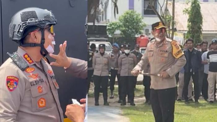 LUKA KAPOLRESTA KENDARI - Kolase foto Kepala Kepolisian Resor Kota atau Kapolresta Kendari, Kombes Pol Edwin Louis Sengka, diobati usai terluka terkena lemparan batu dalam pengamanan aksi blokade jalan berujung ricuh di Perempatan Wua-Wua, Kota Kendari, Sulawesi Tenggara (Sultra), pada Kamis (20/11/2025) (foto kiri). Kapolresta Kendari Kombes Edwin menceritakan kronologi terkena lemparan batu saat memimpin apel pembubaran pasukan setelah situasi kondusif di lapanagan kantor TVRI Sultra (foto kanan). Aksi tersebut menyebabkan akses jalan di perempatan Jalan Ahmad Yani, Jalan Budi Utomo, dan Jalan Imam Bonjol, Kelurahan Kadia, Kecamatan Wua-Wua, lumpuh total.
