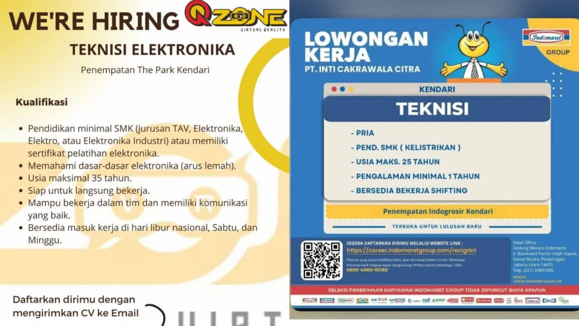 Lowongan Kerja Teknisi di Kendari Sulawesi Tenggara, Pendidikan Minimal SMK, Berkas dan Cara Daftar