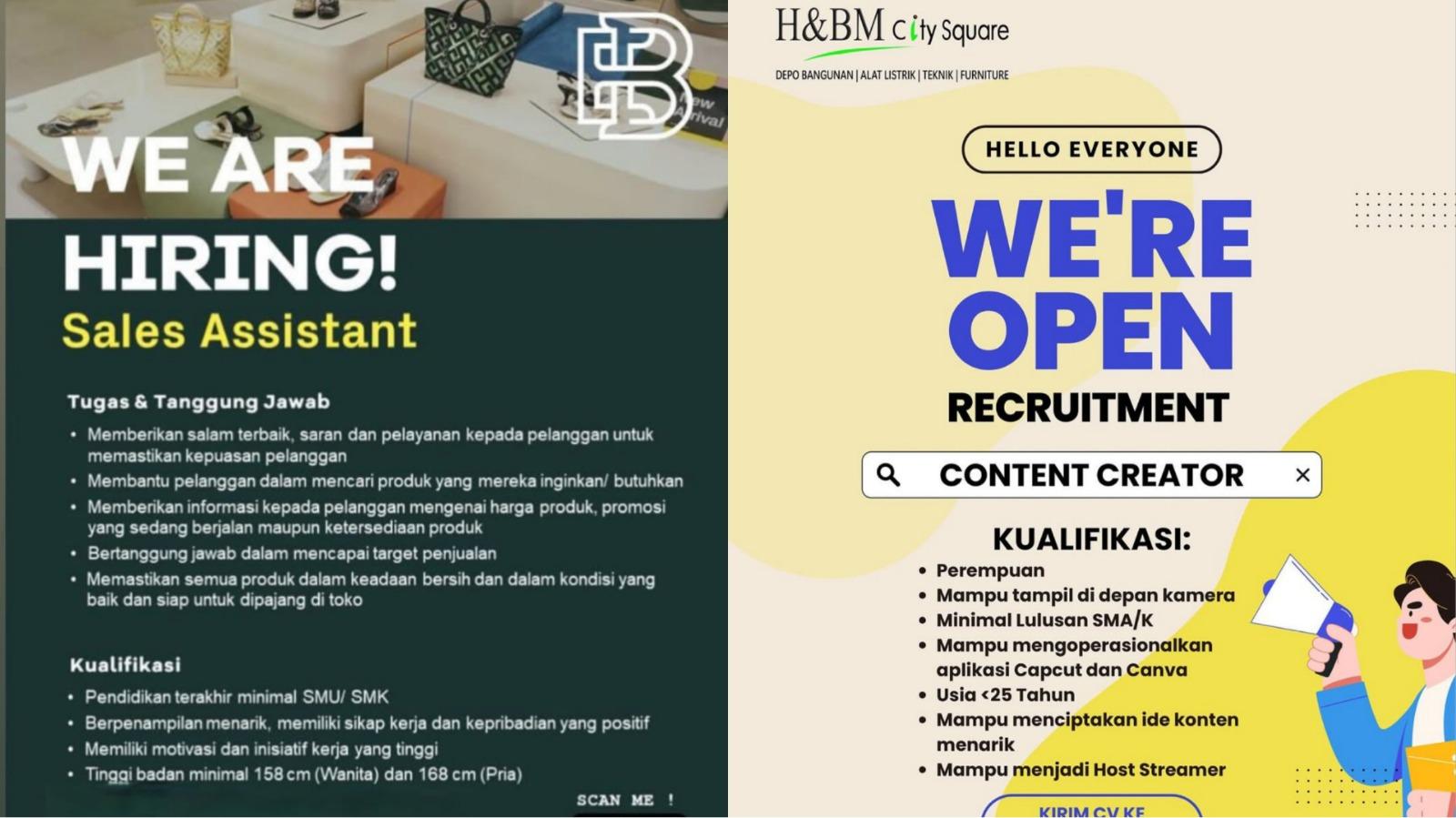 Lowongan Kerja Kendari Everbest Cari Sales Assistant dan H&BM City Square Butuh Content Creator