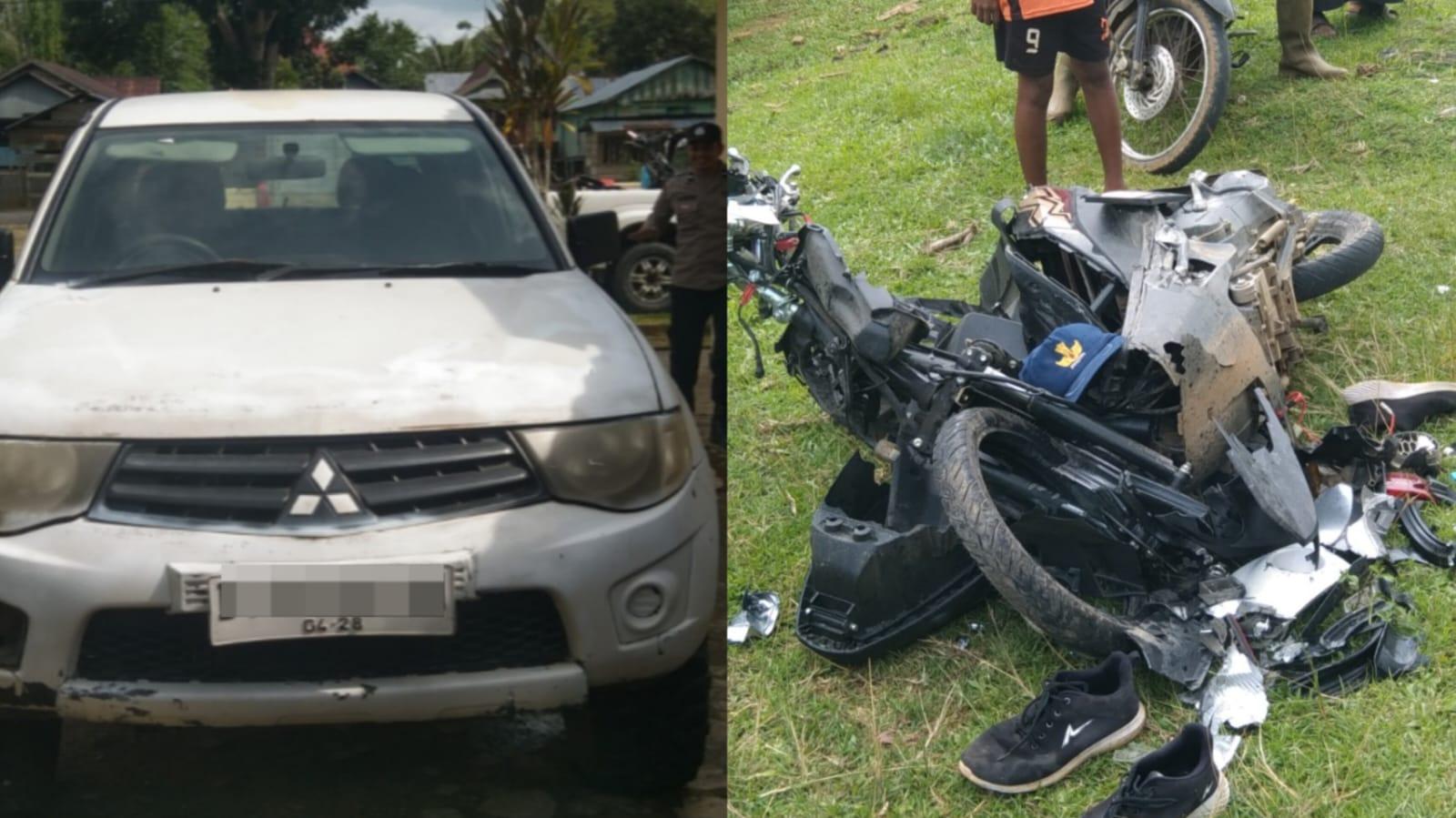 BREAKING NEWS Mobil dan Motor Tabrakan di Tikungan Wamelai Muna Barat, Pemotor Dilarikan ke RS