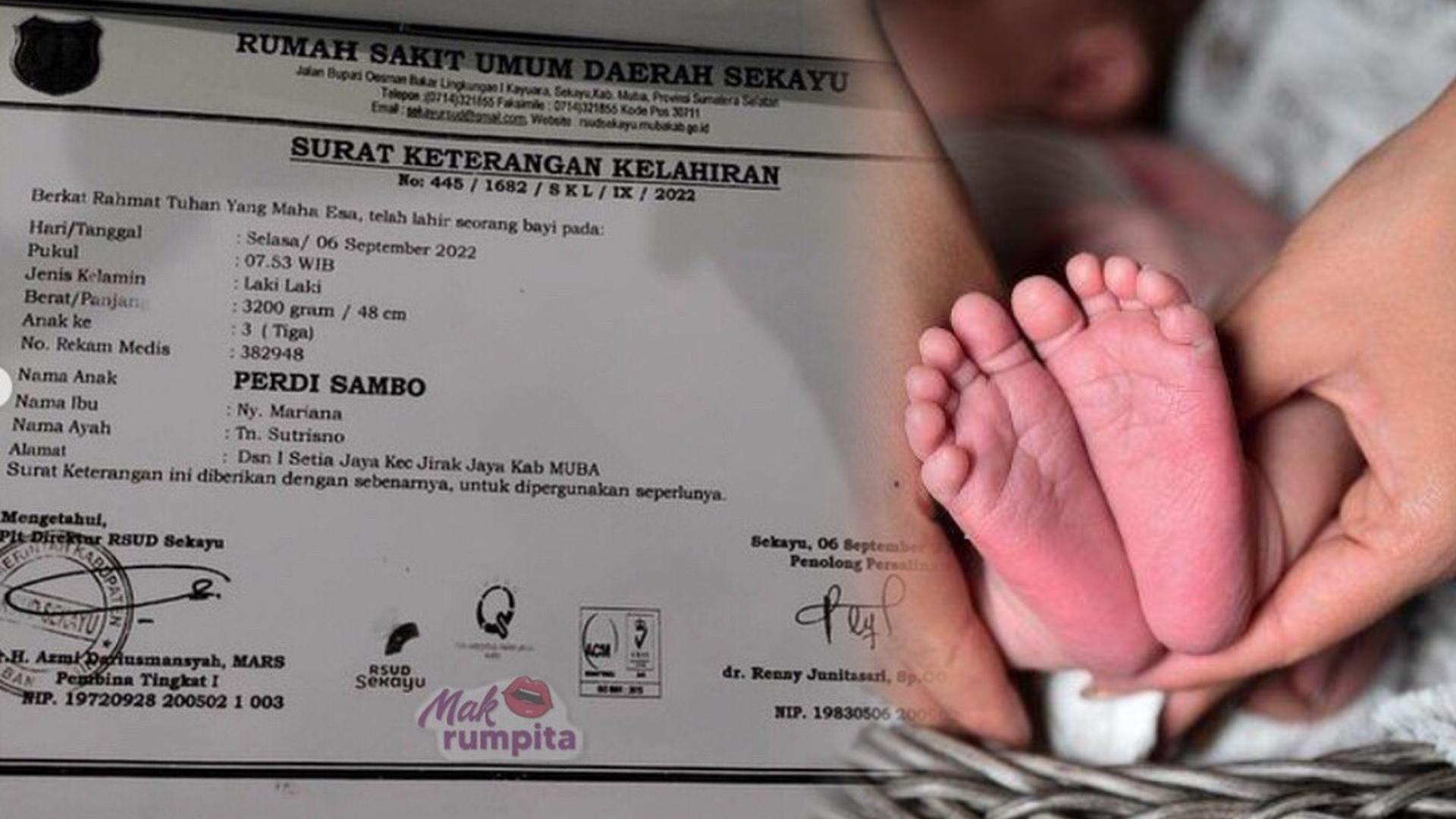 Bayi Viral Diberi Nama Perdi Sambo, Terinspirasi Kasus Penembakan Brigadi J, Atas Izin Keluarga