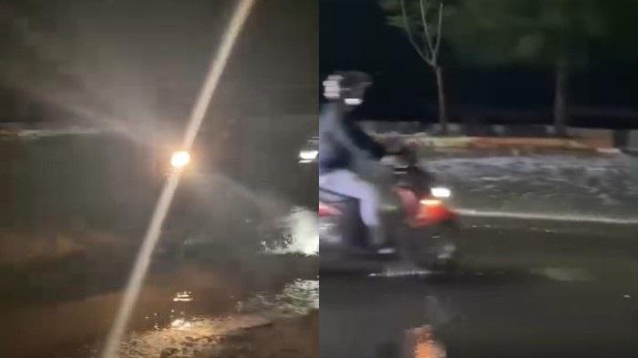 Kondisi Tanggul Penahan Ombak Pantai Mandra Kolaka Sulawesi Tenggara Meluap hingga Genangi Jalanan