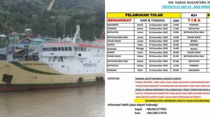 Jadwal Kapal 25-31 Desember 2025: Batauga, Baubau, Kendari dan Wanci, KM Sabuk Nusantara 31