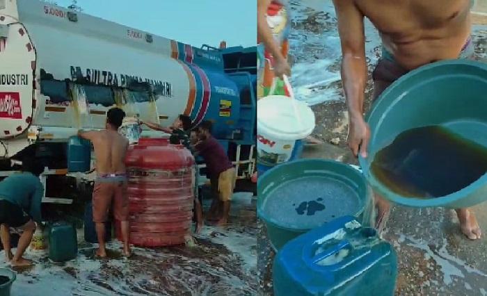 Video Viral Warga di Konawe Sultra Antusias Tampung Solar dari Truk Tangki Bocor Pakai Tandon Air