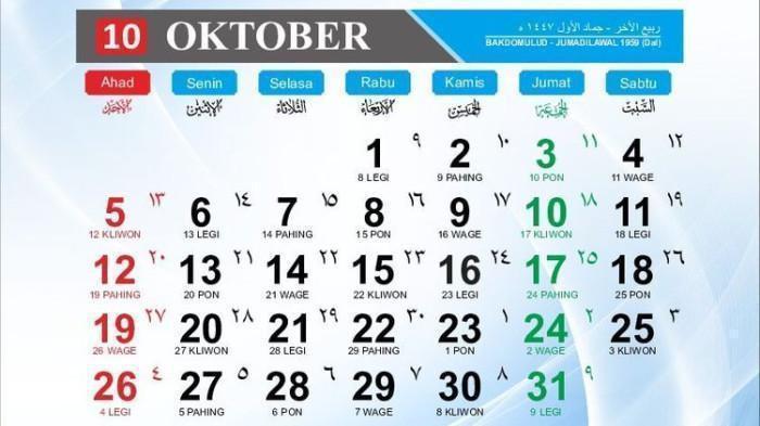 30 dan 31 Oktober Weton Apa? Ini Isi Kalender Oktober 2025, Ada Peringatan Hari Besar Nasional