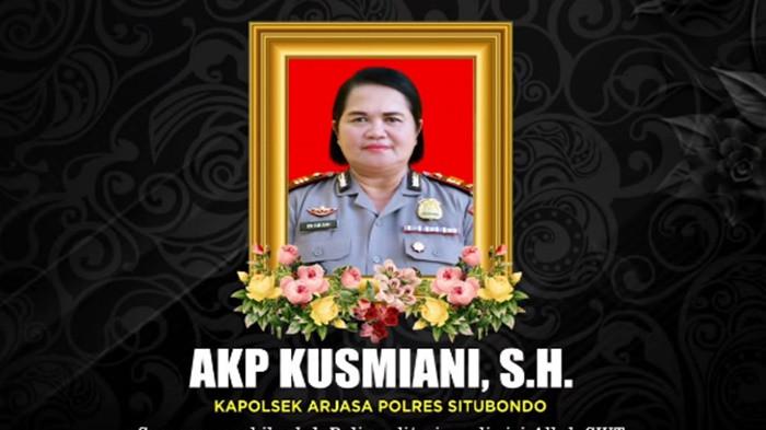 KECELAKAAN TUNGGAL- Tangkap layar ucapan belasungkawa Kapolsek Arjasa, AKP Kusmiani meninggal dunia setelah mobil dinas yang dikemudikan menabrak pohon di pinggir jalan Raya PB Sudirman, Kelurahan Patokan, Kabupaten Situbondo, pada Senin (17/11/2025) pukul 15.00 WIB.