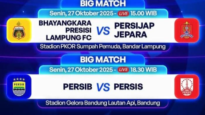 Jadwal Acara TV Senin 27 Oktober 2025: LIVE Persib vs Persis di Indosiar & Bioskop Trans TV